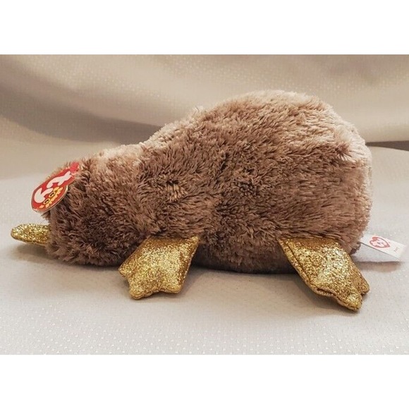 2018 TY Beanie Boos 100% TYSILK Perry Platypus Gold Glitter Beek & Feet with Tag - Picture 1 of 13
